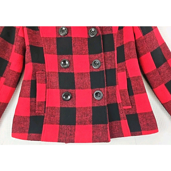 Rampage ~Woman Size M~ Scarlet Red/Caviar Plaid Buffalo Check Pea Coat Jacket. - Picture 11 of 11